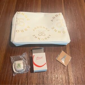 Arbonne Cosmetic Bag, Pedometer, Grit Silver Tone Charm Bundle of 3 NEW
